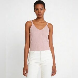 H&M Women's Pink Ribbed Knit V-Neck Cami Tank Top - Casual Sleeveless Top Size S